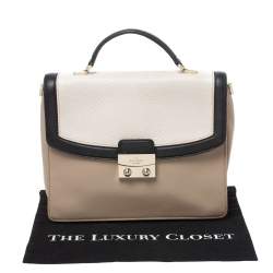 Pre Owned Kate Spade Beige/Black Snakeskin Embossed Leather Pushlock Flap Top Handle Bag