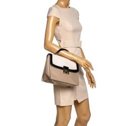 Pre Owned Kate Spade Beige/Black Snakeskin Embossed Leather Pushlock Flap Top Handle Bag