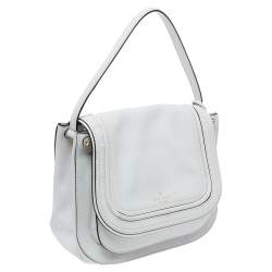 Pre Owned Kate Spade White Leather Tassel Flap Top Handle Bag