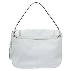 Pre Owned Kate Spade White Leather Tassel Flap Top Handle Bag