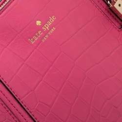Pre Owned Kate Spade Pink Croc Embossed Leather Zip Tote
