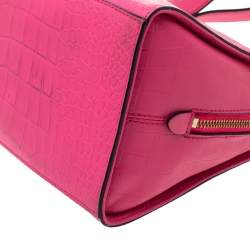 Pre Owned Kate Spade Pink Croc Embossed Leather Zip Tote