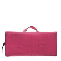 Pre Owned Kate Spade Pink Croc Embossed Leather Zip Tote