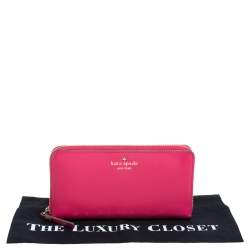 Pre Owned Kate Spade Pink Leather Lacey Zip Around Wallet