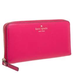 Pre Owned Kate Spade Pink Leather Lacey Zip Around Wallet