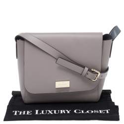 Pre Owned Kate Spade Pale Lilac Leather Logo Plague Flap Shoulder Bag