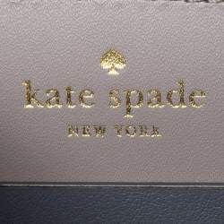 Pre Owned Kate Spade Pale Lilac Leather Logo Plague Flap Shoulder Bag