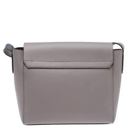 Pre Owned Kate Spade Pale Lilac Leather Logo Plague Flap Shoulder Bag