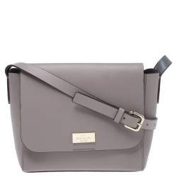 Pre Owned Kate Spade Pale Lilac Leather Logo Plague Flap Shoulder Bag