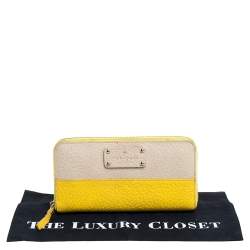 Kate Spade Yellow/Beige Leather Grove Court Lacey Zip Around Wallet