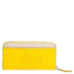 Kate Spade Yellow/Beige Leather Grove Court Lacey Zip Around Wallet