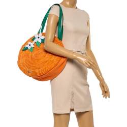 Pre Owned حقيبة كتف كيت سبيد سبايس ثينغز أب جلد وكانفاس/ قش برتقالية