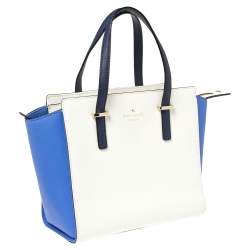 Pre Owned Kate Spade Blue/White Leather Small Cedar Street Hayden Tote