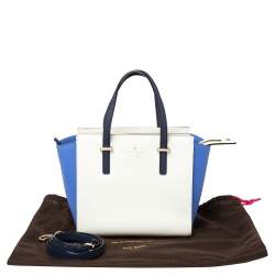 Pre Owned Kate Spade Blue/White Leather Small Cedar Street Hayden Tote