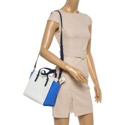 Pre Owned Kate Spade Blue/White Leather Small Cedar Street Hayden Tote