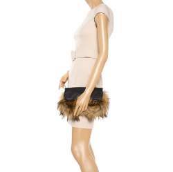 Pre Owned حقيبة كلاتش كيت سبيد بيلس جلد وفرو ثعلب صناعى بنية / سوداء