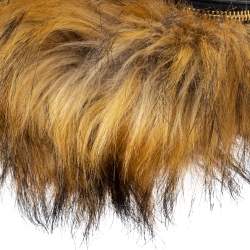 Pre Owned حقيبة كلاتش كيت سبيد بيلس جلد وفرو ثعلب صناعى بنية / سوداء