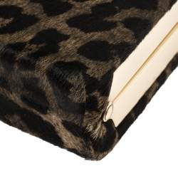 مملوكة مسبقًا Kate Spade Brown Leopard Print Calfhair Paws Off Box Chain Clutch