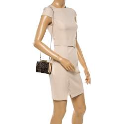 مملوكة مسبقًا Kate Spade Brown Leopard Print Calfhair Paws Off Box Chain Clutch
