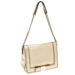 Pre Owned Kate Spade Gold Leather Flap Shoulder Bag
