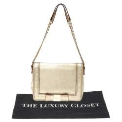 Pre Owned Kate Spade Gold Leather Flap Shoulder Bag
