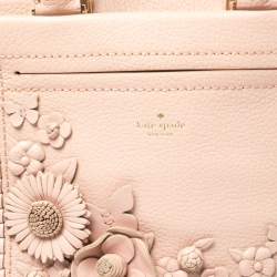 Pre Owned Kate Spade Pink Leather Small Larissa Floral Whipstitch Satchel