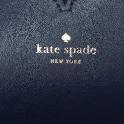 Pre Owned Kate Spade Two Tone Blue Sam Stripe Straw and Leather Medium Tote