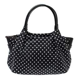 Pre Owned حقيبة كيت سبيد مزينة بولكا دوت جلد لامع و نايلون أبيض و أسود
