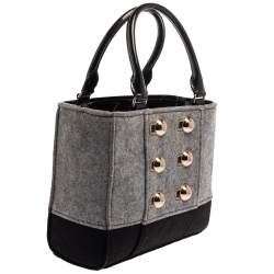 Pre Owned Kate Spade Grey/Black Felt Fabric Beantown Quinn Tote