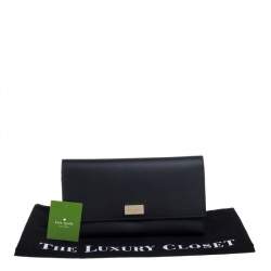 Pre Owned Kate Spade Balck Leather Cyra Flap Continental Wallet