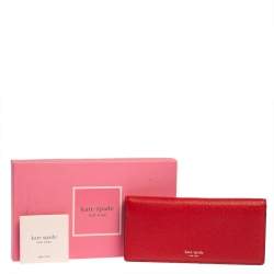 Pre Owned محفظة كيت سبيد طية مزدوجة طويلة جلد أحمر