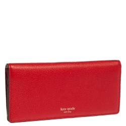 Pre Owned محفظة كيت سبيد طية مزدوجة طويلة جلد أحمر