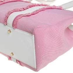 Pre Owned Kate Spade Pink/White Canvas and Leather Metal Plate Tote