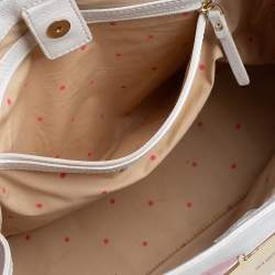 Pre Owned Kate Spade Pink/White Canvas and Leather Metal Plate Tote