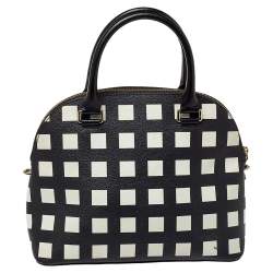Pre Owned Kate Spade Black/White Checkered Coated Canvas and Leather Satchel