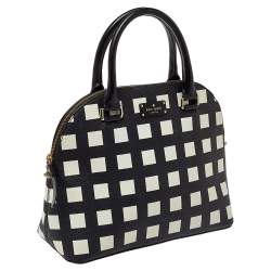 Pre Owned Kate Spade Black/White Checkered Coated Canvas and Leather Satchel