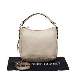 Pre Owned Kate Spade Linen White Leather Small Cobble Hill Ella Hobo
