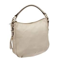 Pre Owned Kate Spade Linen White Leather Small Cobble Hill Ella Hobo