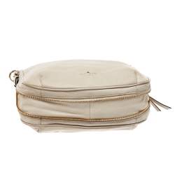 Pre Owned Kate Spade Linen White Leather Small Cobble Hill Ella Hobo
