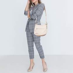 Pre Owned Kate Spade Linen White Leather Small Cobble Hill Ella Hobo