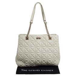 Pre Owned Kate Spade Cream Quilted Leather Chain Tote