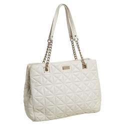 Pre Owned Kate Spade Cream Quilted Leather Chain Tote