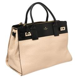 Pre Owned Kate Spade Black/Beige Leather Luna Drive Willow Tote