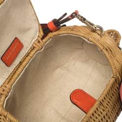 مملوكة مسبقًا Kate Spade Orange/Beige Rattan and Leather Large Tiny Elephant Wicker Shoulder Bag 