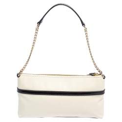 Pre Owned حقيبة كيت سبيد باغويت سلسلة فيونك ة جلد لامع وجلد كريمي/ أسود