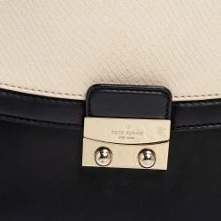Pre Owned Kate Spade Black/White Snakeskin Embossed and Leather Pushlock Flap Top Handle Bag