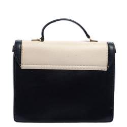 Pre Owned Kate Spade Black/White Snakeskin Embossed and Leather Pushlock Flap Top Handle Bag