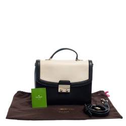 Pre Owned Kate Spade Black/White Snakeskin Embossed and Leather Pushlock Flap Top Handle Bag