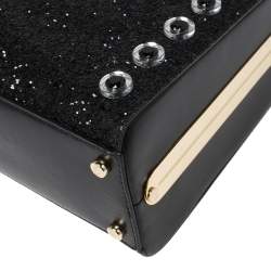 Pre Owned Kate Spade Black Glitter and Leather Large Skyline Way Violina Top Handle Bag