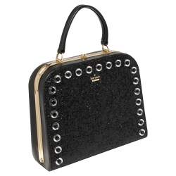 Pre Owned Kate Spade Black Glitter and Leather Large Skyline Way Violina Top Handle Bag
